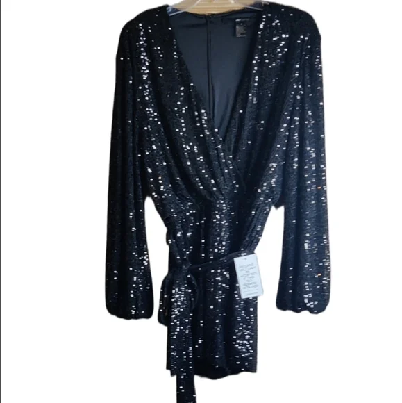 JAYGODFREY Black Sequin Belted Romper Size 6 Nwt